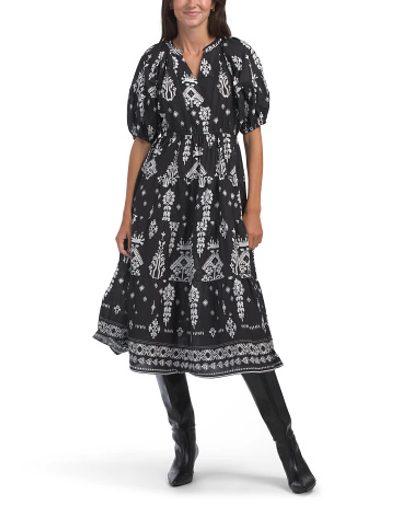 Border Print Midi Dress For Women