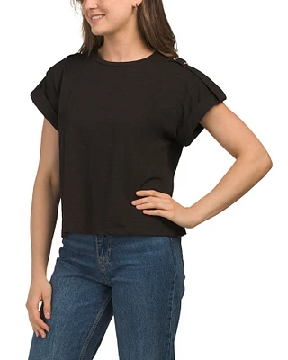 Dunne Gold Tone Bar Cotton Slub T-Shirt For Women