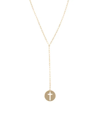 14K Gold Cross Lariat Necklace For Women