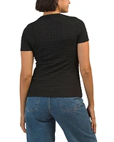 Short Sleeve Crew Neck Seersucker Top For Women