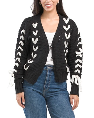 Ribbon Weave Long Sleeve Cardigan