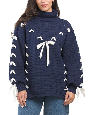 Long Sleeve Woven Ribbon Pullover Sweater