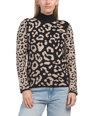 Animal Print Turtleneck Sweater