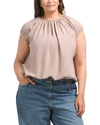 Plus Ruched Bubble Hem Blouse For Women