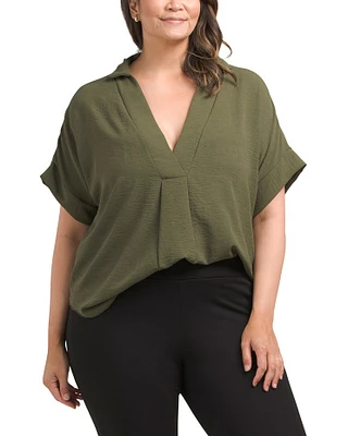 Plus Pleated Front Blouse For Women