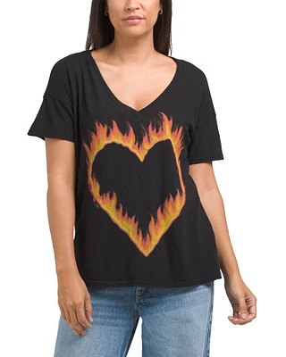 Ziggy V-Neck Graphic Fire Heart Top For Women