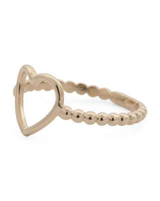 14Kt Gold Open Heart Beaded Ring For Women