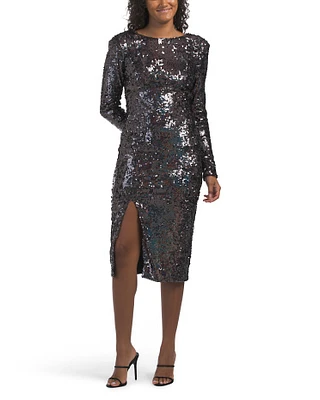 Natalie Long Sleeve Sequin Midi Dress For Women