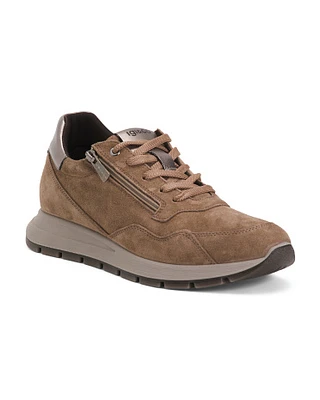 Suede Laced Up Shoes With Lateral Zip For Women