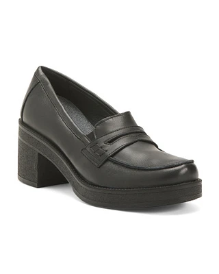 Leather Heeled Penny Loafers For Women