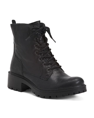 Leather Laced Up Booties For Women