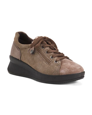 Leather And Suede Lace Up Shoes With Lateral Zip For Women