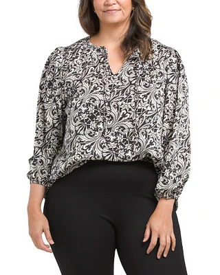 Plus Popover Printed Blouse For Women