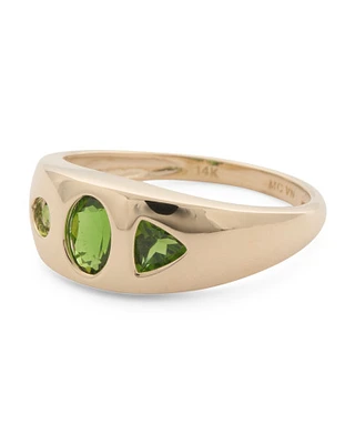 14K Gold Chrome Diopside Triple Stone Bezel Ring