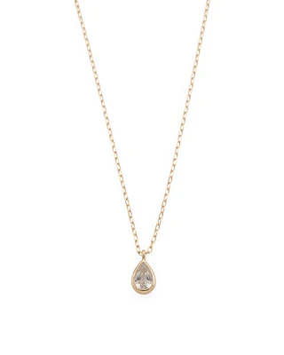 14K Gold White Sapphire Pear Charm Necklace