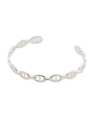 Sterling Silver Linked Marina Chain Cuff Bracelet For Women