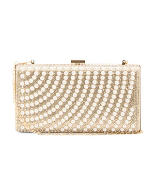 Crystal Stones And Pearl Embellished Clutch For Women