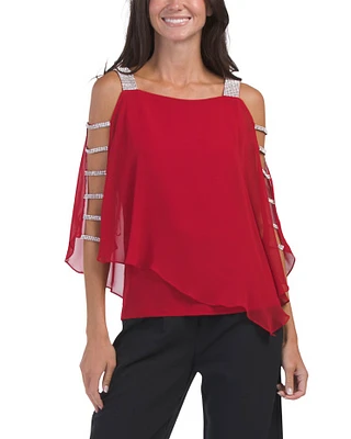 Chiffon Overlay Top With Ladder Trim For Women