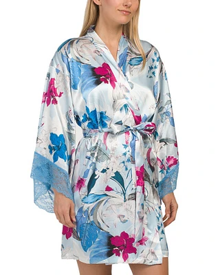 Ayanna Satin Robe With Lace Trim