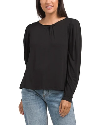 Long Sleeve Pleated And Shirred Top For Women