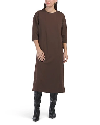 Three-Quarter Sleeve Knit Midi Dress For Women