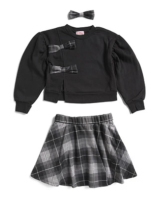 Girls 2Pc Bow Sweater And Plaid Skirt Set