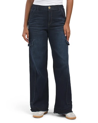 Ab Solution Skyrise Released Hem Wide Leg Cargo Jeans For Women