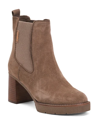 Suede Ankle Chelsea Booties With Heel For Women