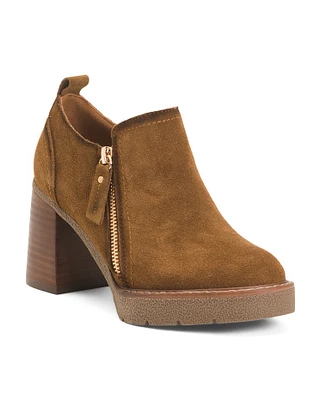 Suede Ankle Booties With Side Zipper And Block Heels For Women