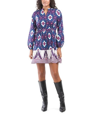 Long Sleeve Mixed Ekat Print Mini Dress For Women