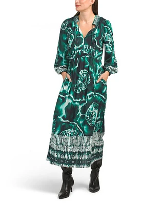 Long Sleeve Mixed Print Maxi Dress For Women