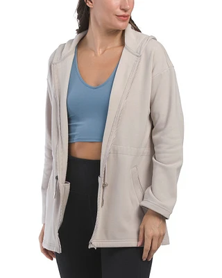 Cloud Plush Hi Low Oversized Zip Hooded Cinch Waist Jacket For Women