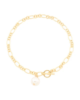 24K Gold Plated Pearl Chain Toggle Necklace