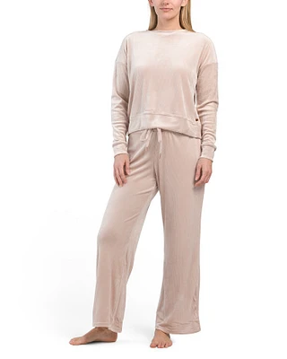 2Pc Ribbed Velour Pull Over Top And Pants Set For Women