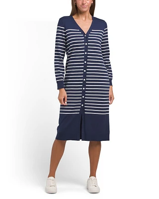 Marianne Stripe Button Down Long Cardigan Sweater Dress