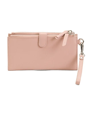 Leather Double Zip Tab Wristlet Wallet