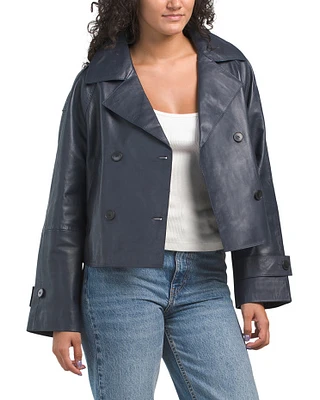 Leather Hannah Cropped Trench Coat For Women