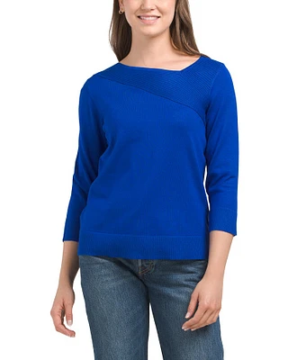 Asymmetrical Neck Sweater With Ribbed Detail