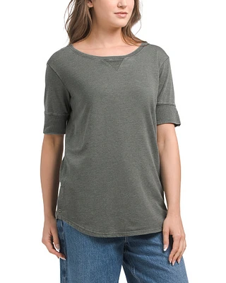 Crew Neck Short Sleeve With Buttons Pull Over Top For Women