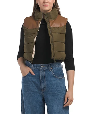 Crop Puffer Vest With Sherpa Lining