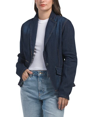 Single Button Fitted Denim Blazer