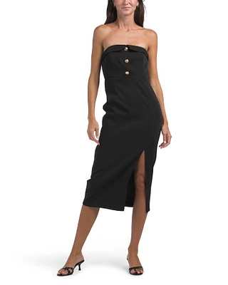 Strapless Button Front Midi Dress For Women