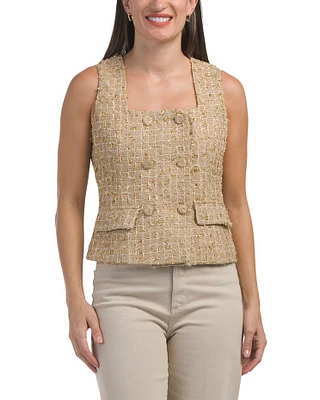 Metallic Tweed Double Breasted Vest For Women