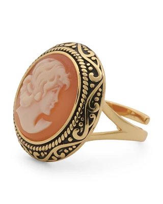 18Lt Gold Plated 18Mm Portrait Cameo Ring For Women