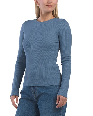 Waffle Crew Neck Long Sleeve Sweater For Women