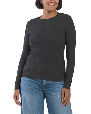 Pointelle Long Sleeve Crew Neck Sweater