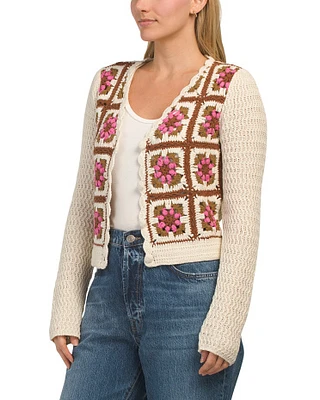 Floral Crochet V-Neck Sweater