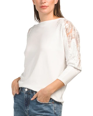 Embellished Dolman Sleeve Boat Neck Sweater