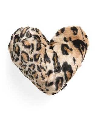 17X17 Leopard Print Heart Shape Faux Fur Pillow