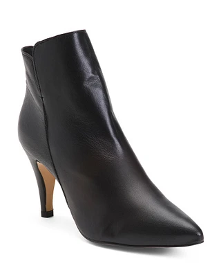 Leather Thin Heel Booties With Side Zipper For Women